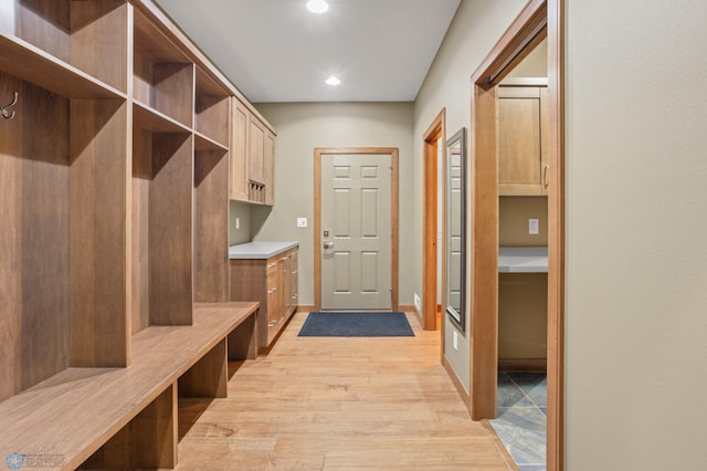 mudroom with light wood-type flooring