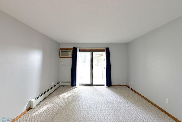 empty room with a wall mounted AC and a baseboard heating unit