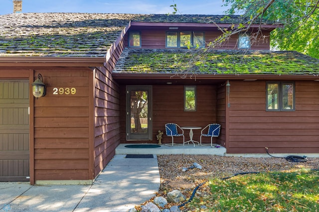 exterior space with a garage