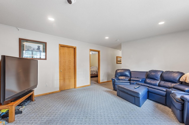 living room featuring light colored carpet