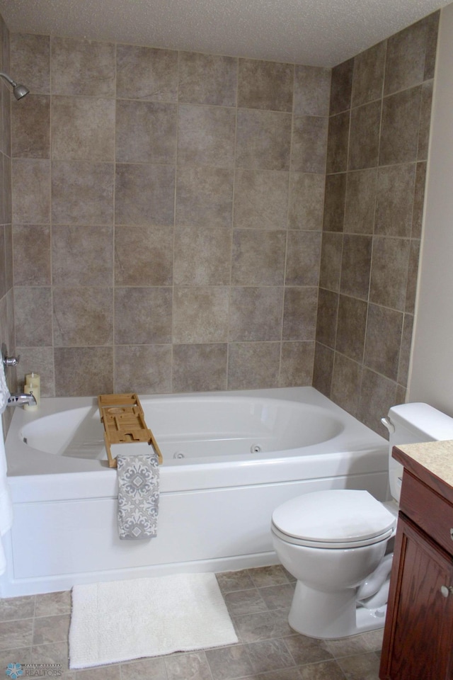 full bathroom featuring vanity, shower / bathtub combination, toilet, and a textured ceiling