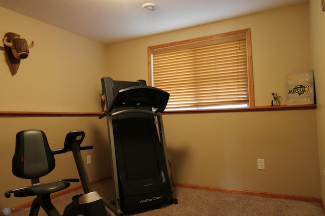 workout room with carpet flooring