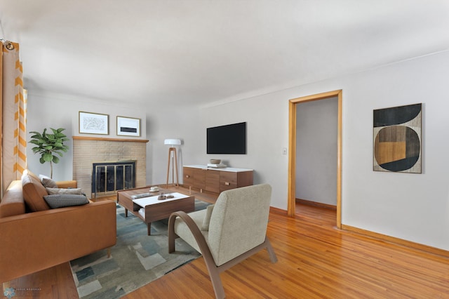 living room featuring a fireplace and light hardwood / wood-style floors