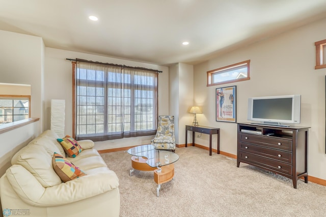 carpeted living room featuring a healthy amount of sunlight