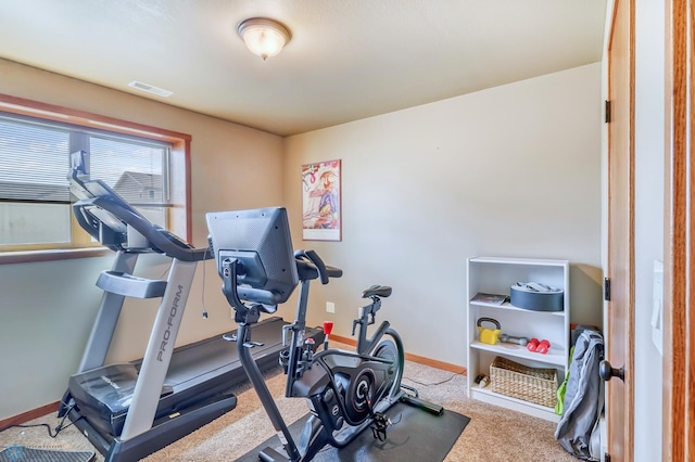 workout room with carpet flooring