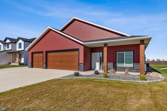 view of front facade with a front lawn and a garage