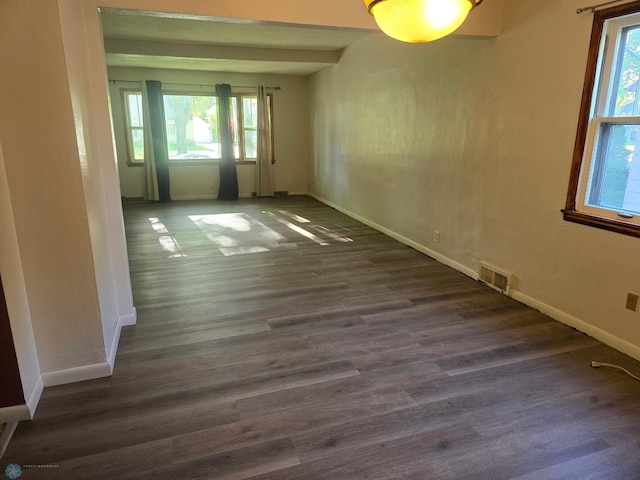 empty room with dark wood-type flooring and a wealth of natural light