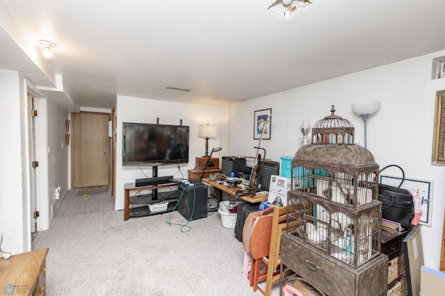 living room featuring light colored carpet