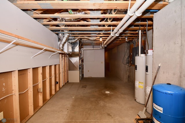 basement featuring electric water heater