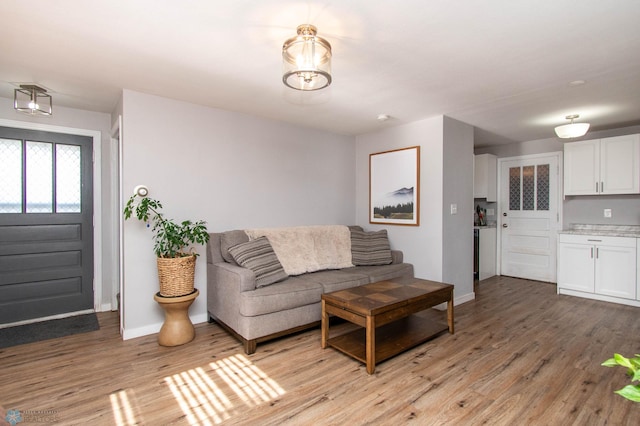 living room with light hardwood / wood-style flooring