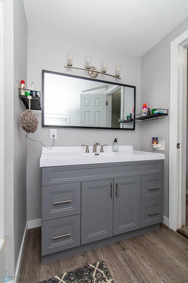 bathroom featuring wood-type flooring and vanity