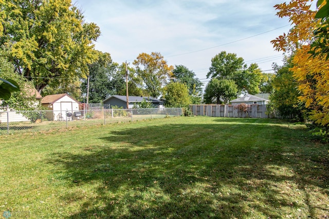 view of yard featuring a storage shed