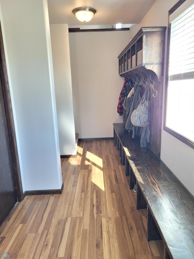 mudroom with hardwood / wood-style floors