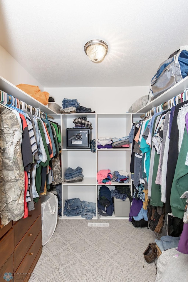 walk in closet with carpet