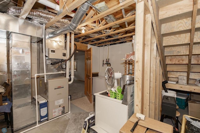 basement featuring heating unit