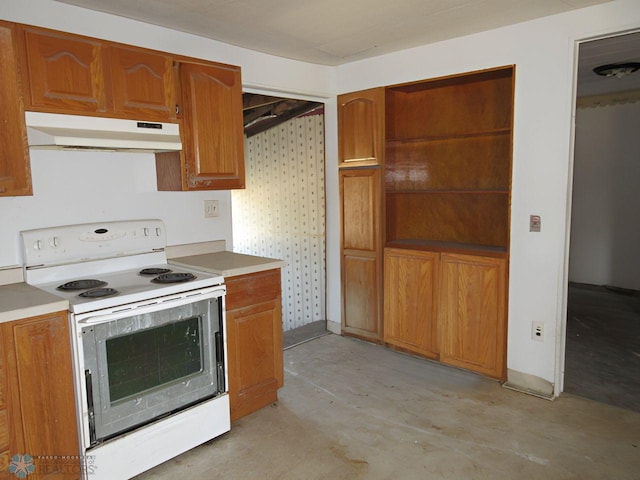 kitchen featuring white range with electric stovetop