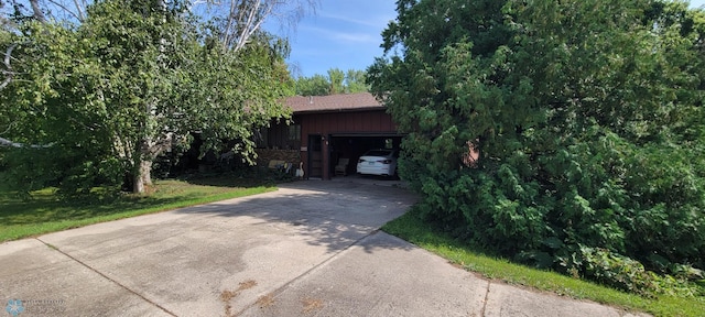 exterior space with a garage