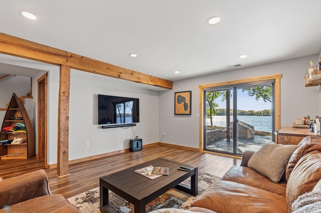 living room with wood-type flooring