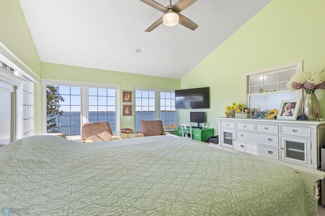 unfurnished bedroom featuring ceiling fan and high vaulted ceiling