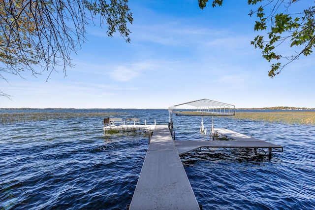 dock area with a water view