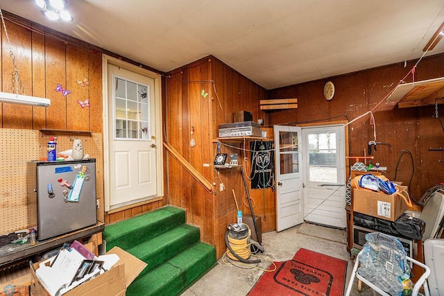 interior space with wooden walls