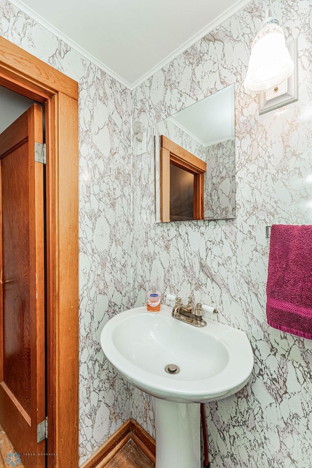 bathroom with ornamental molding