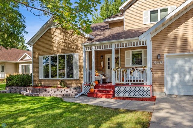 exterior space with a porch and a front yard