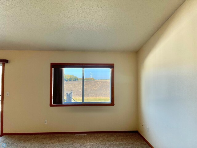 carpeted spare room with a textured ceiling