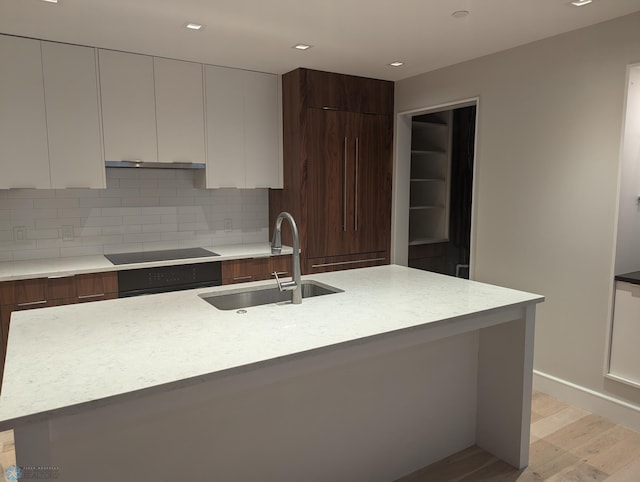 kitchen featuring light hardwood / wood-style floors, a center island with sink, and sink