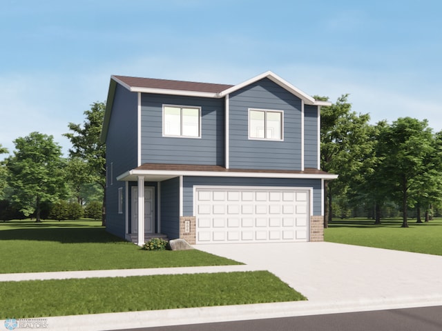 view of front of home featuring a garage and a front lawn