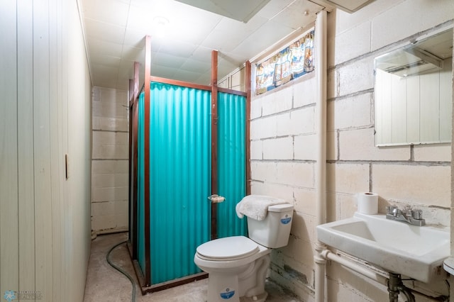 bathroom with sink, toilet, and concrete floors