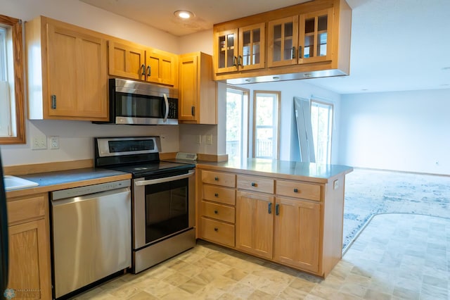 kitchen featuring kitchen peninsula and appliances with stainless steel finishes