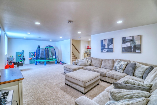 living room featuring light colored carpet