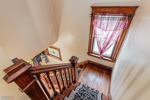 stairs featuring wood-type flooring