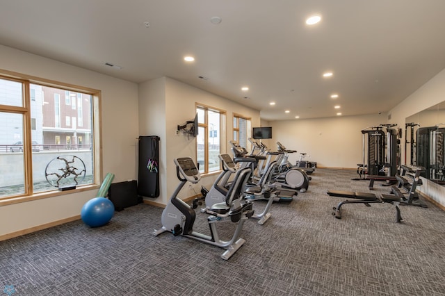 gym featuring carpet