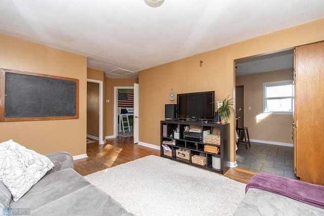 living room with wood-type flooring