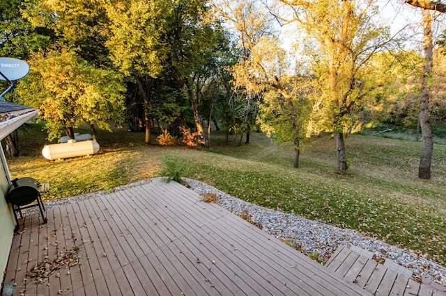 wooden terrace with a lawn