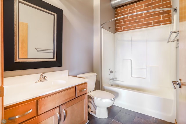 full bathroom with vanity, toilet, tile patterned flooring, and tub / shower combination