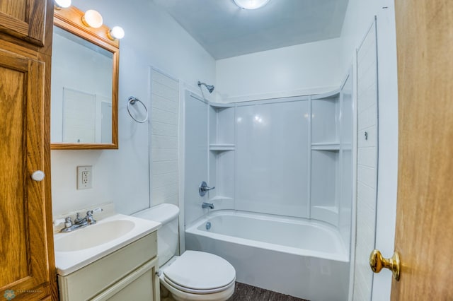 full bathroom with toilet, shower / washtub combination, and vanity