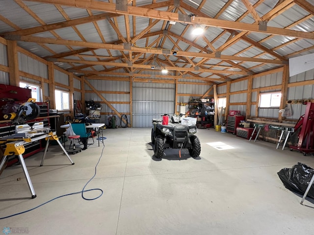 garage featuring a workshop area