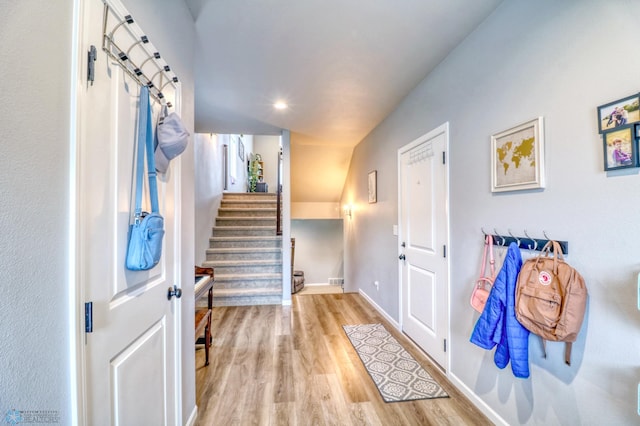 entrance foyer with light hardwood / wood-style floors