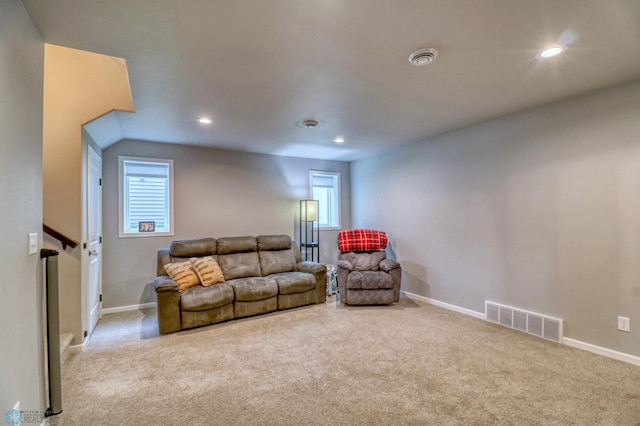 living room with light colored carpet