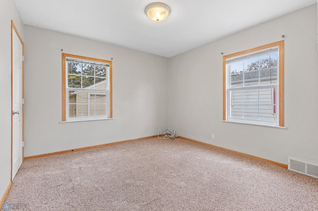 carpeted spare room featuring a wealth of natural light