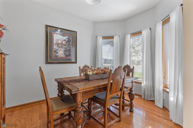 dining room with light hardwood / wood-style flooring and plenty of natural light