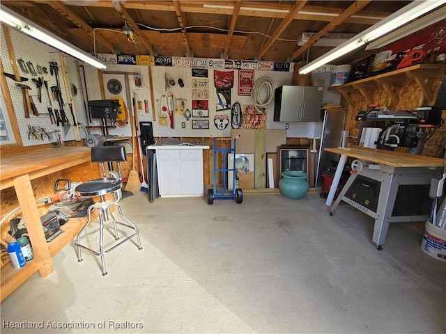 basement featuring a workshop area