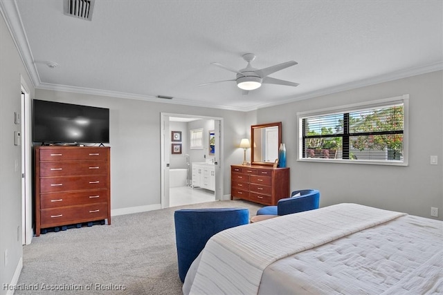 130 Deanna Dr, Lake Placid, FL 33852 - carpeted bedroom featuring ornamental molding, ensuite bath, and a ceiling fan