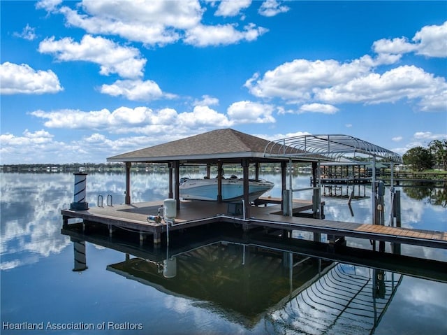 view of dock featuring a water view