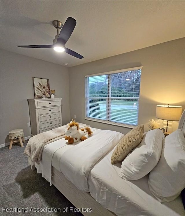 bedroom featuring carpet flooring and ceiling fan