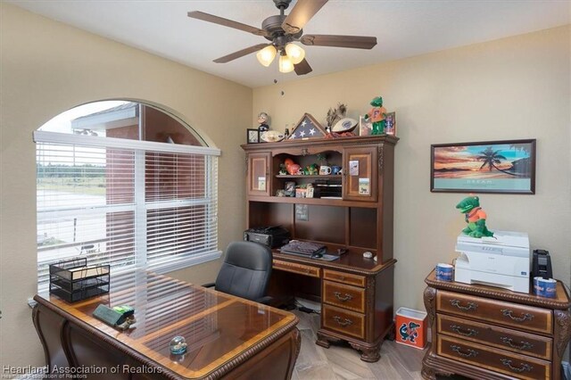 home office featuring ceiling fan