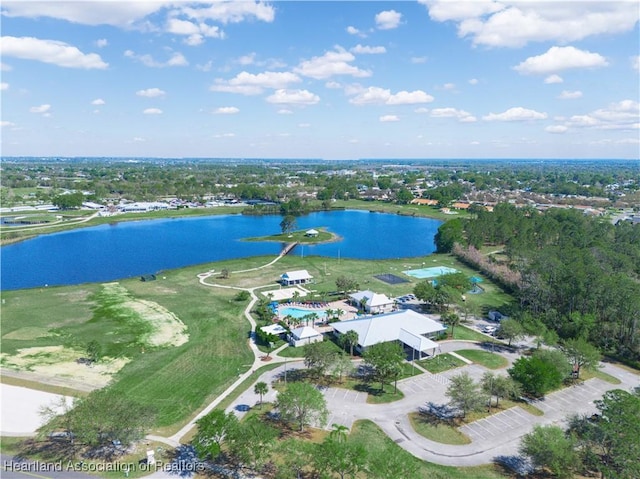 drone / aerial view featuring a water view